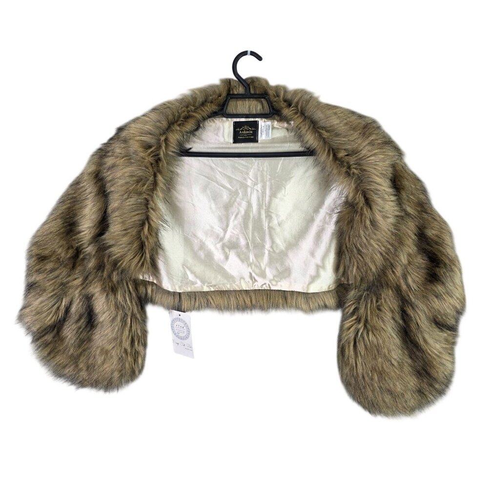 Womens Aukmla Brown & Black Faux Fur Wrap Stole Polyester Acrylic Blend One Size
